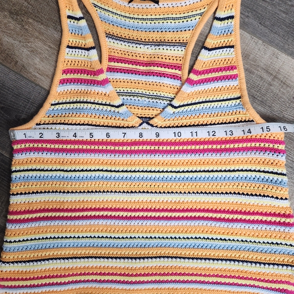 bobi BLACK Multicolored Striped Crochet Halter Top M Boho Grandmacore - Picture 8 of 9